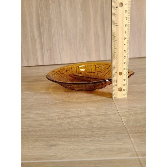 VTG Amber Glass Divided Dish – 9.5" Floral Embossed, Mid-Century Serving Tray - Picture 3 of 5